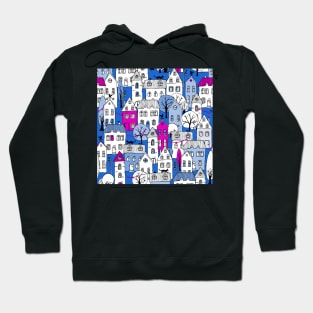 blue hour in town - blue-pink Hoodie